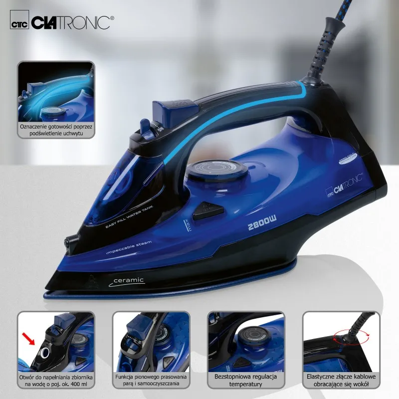 Керамический паровой утюг с самоочисткой Clatronic DB 3755